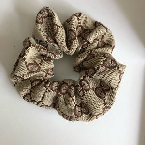 Gucci monogram repurposed fabric hair scrunchie